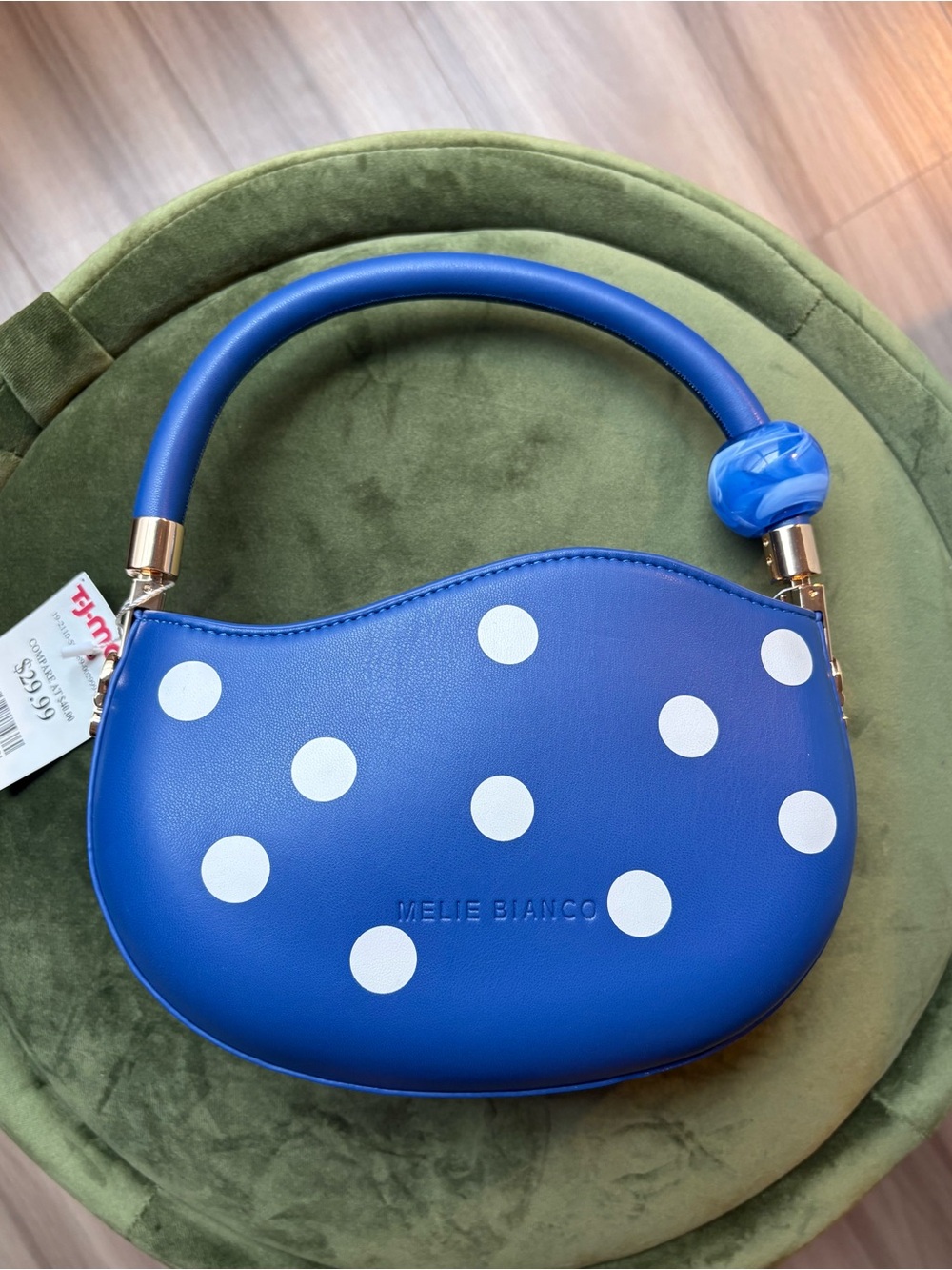 Melie Bianco Jennie Blue Polka Dot Top Handle Crossbody Bag NWT